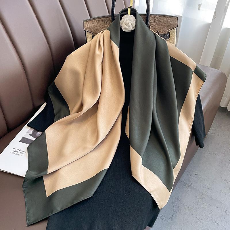 90*90cm Luxuriöser Einfacher Seiden-Quadratschal Hijab Damen Bandana Weiche Schals Halstuch Damen Haarschal Wickel Stirnband