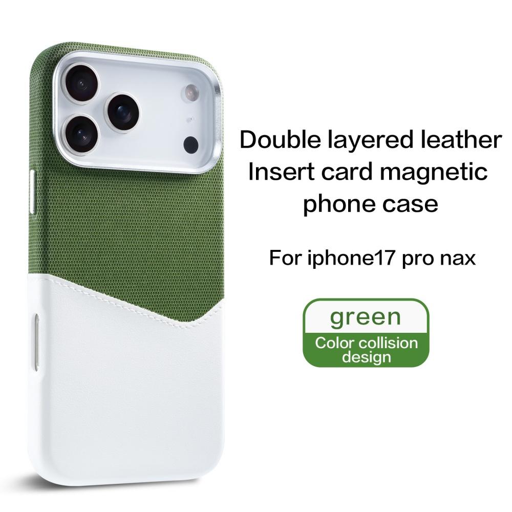 Fabric Cloth Pu Leather Phone Case for iPhone 17 Pro Max 17 Air 17 Contrast Color Card Insertion Magnetic Magsafe Card Bag Cover