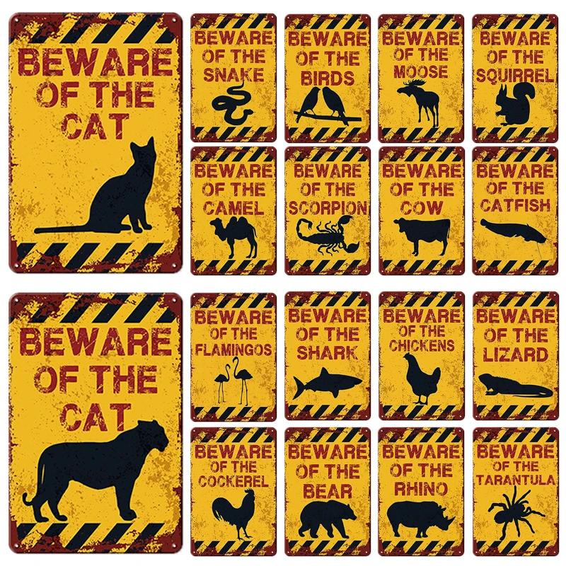 BEWARE OF Dog Cat Chicken Retro Plaque Metal Tin Signs Garden Yard Home Decoration Caution Kraken Plate Animal Warning Sign