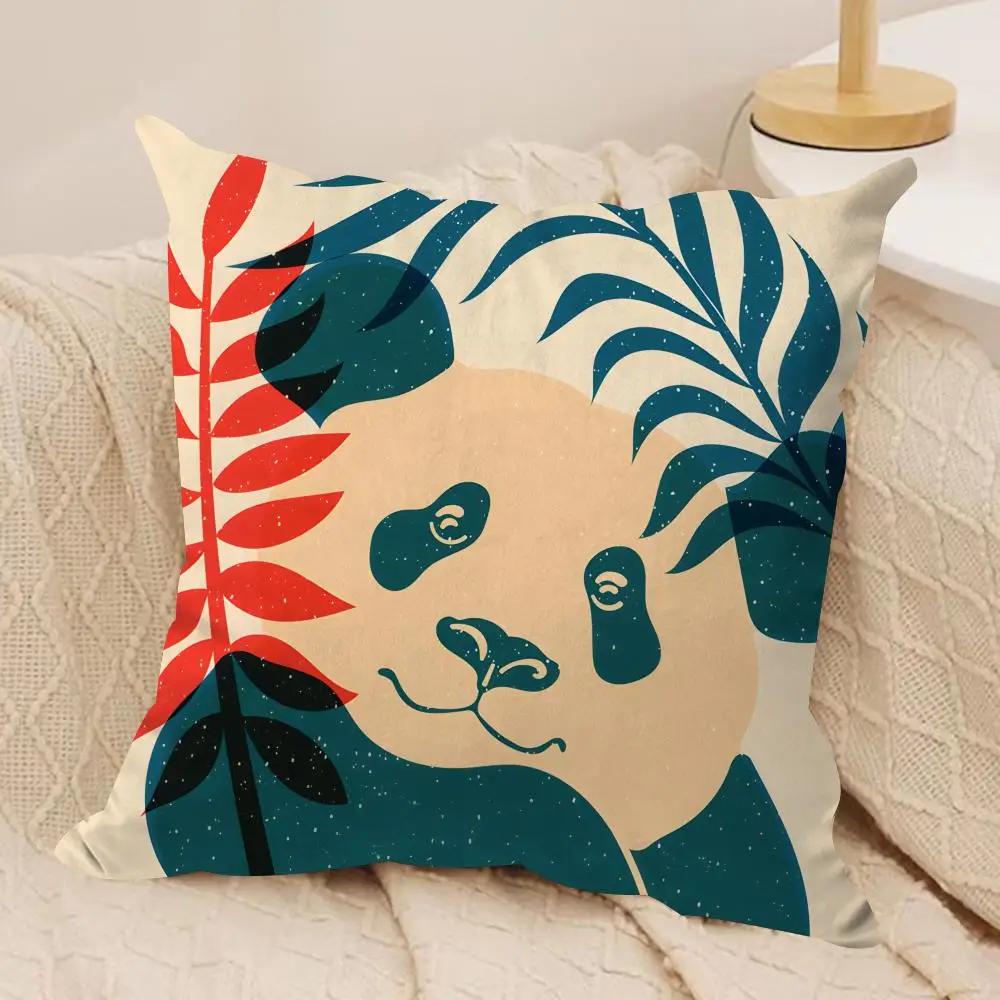 Panda Tropical Leaves Cushion Cover Silky Short Plush Invisible Zipper Dustproof Sofa Pillow Case for Home Decor