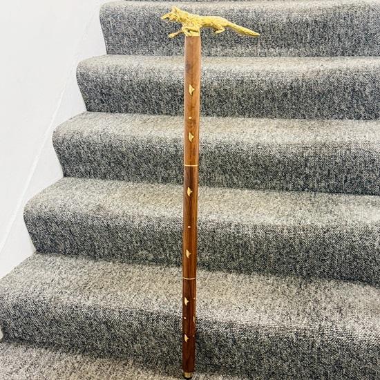 91.44 Cm Brass Fox Handle Sticks Collectible Wooden Walking Stick Cane