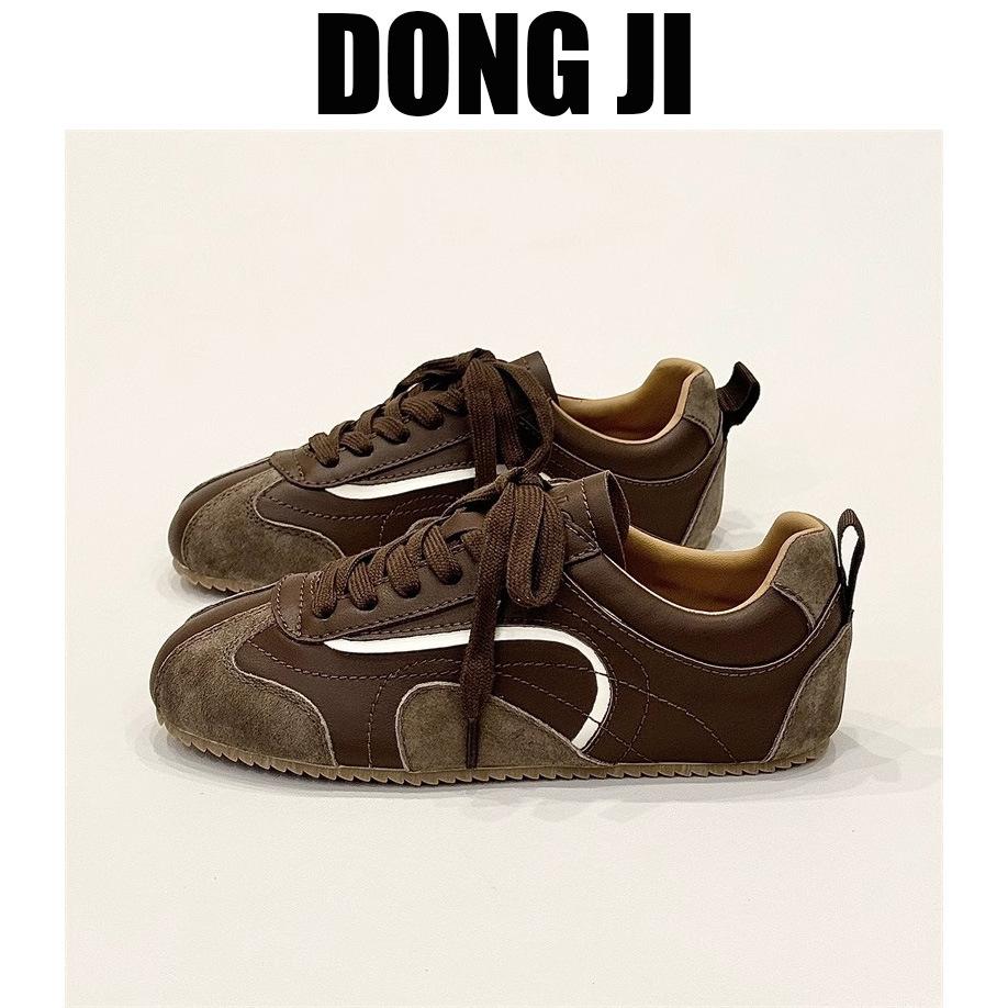 Leather Puff Shoes Women's 2025 Spring New Versatile Breathable Soft-soled White Shoes Flat-soled Casual Retro German Training Shoes