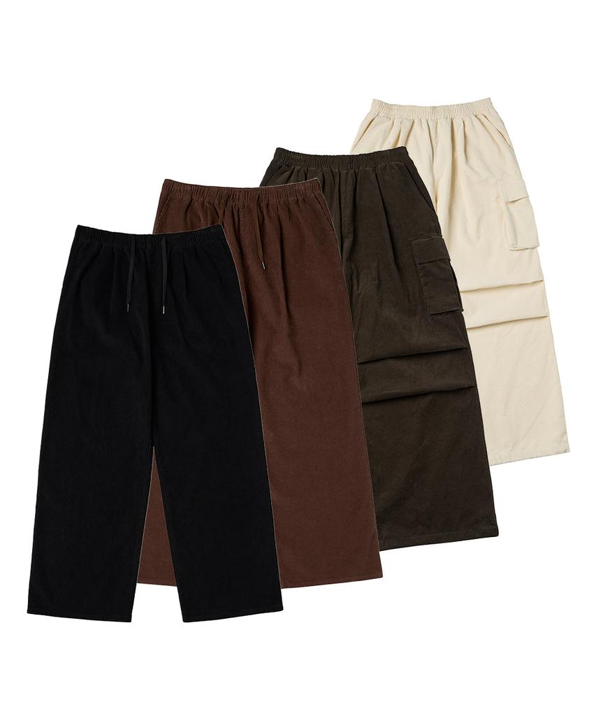 URBANAGE Corduroy Single-Pleat Wide Elastic Pants (Type A)