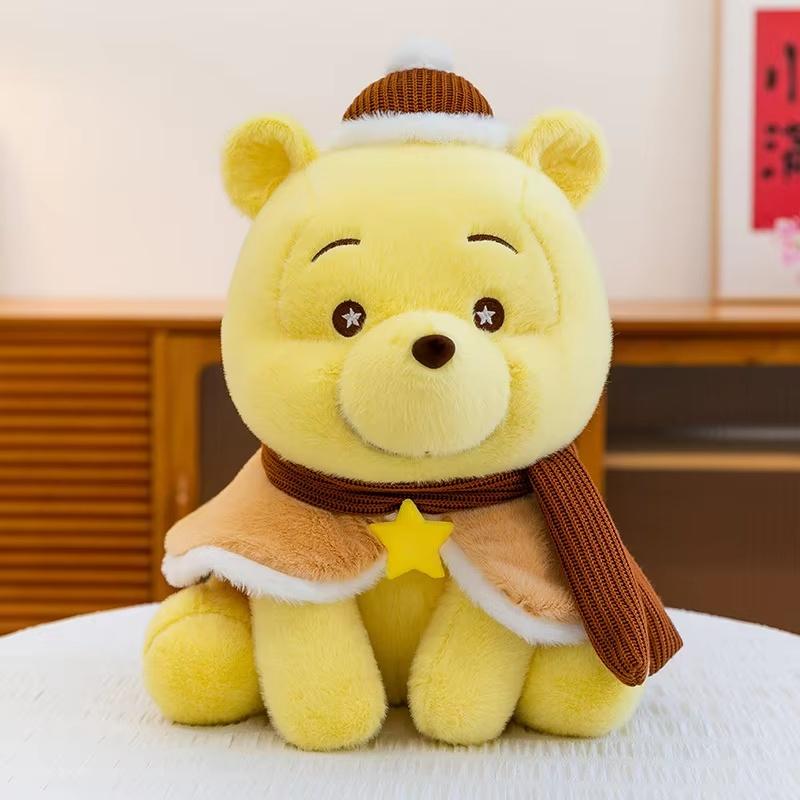 Cartoon Winnie The Pooh Bear 30/45/60cm Plush Doll Toy With Winter Cape Knit Hat Scarf Soft Stuffed Cushion Pillow Girls Gifts
