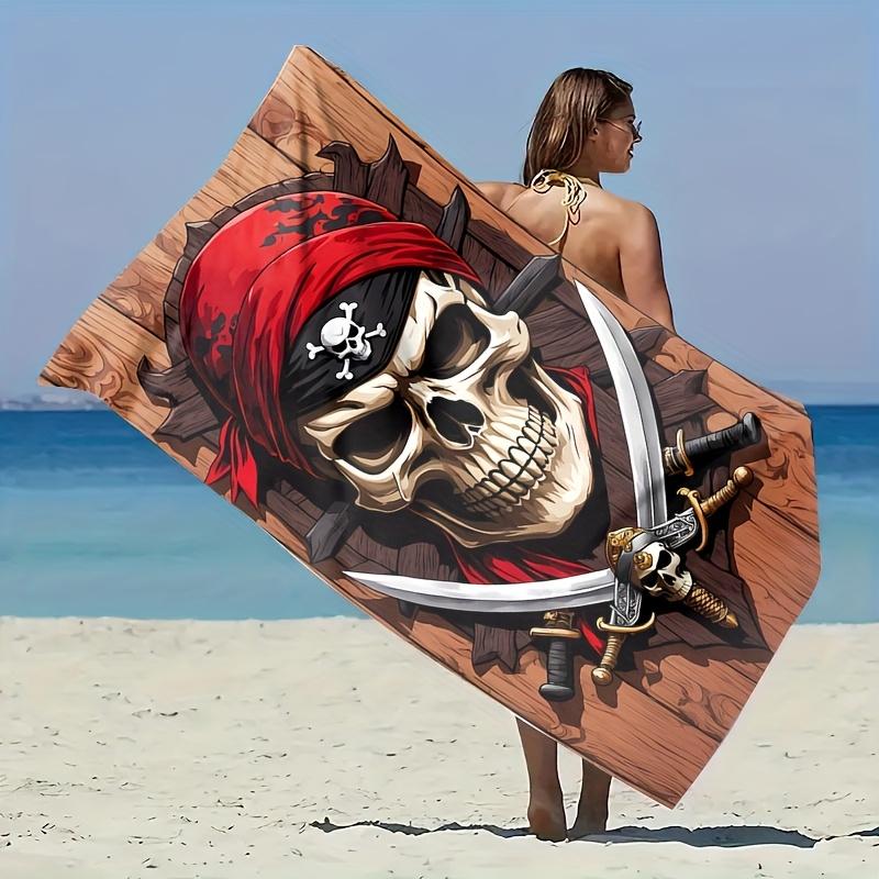 Pirate Skull Sword Quick Dry Beach Towel Single Sided 2DPrint Soft Microfiber Beach Towel Pool Beach Swim Decor Adventurous Gift