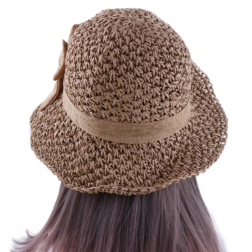 Casual Unique Anti-UV Sun Hat Matching Solid Color Bow Bucket Hats Shading Hat Korean Style Cap Seaside Straw Hat Women Sun Hat