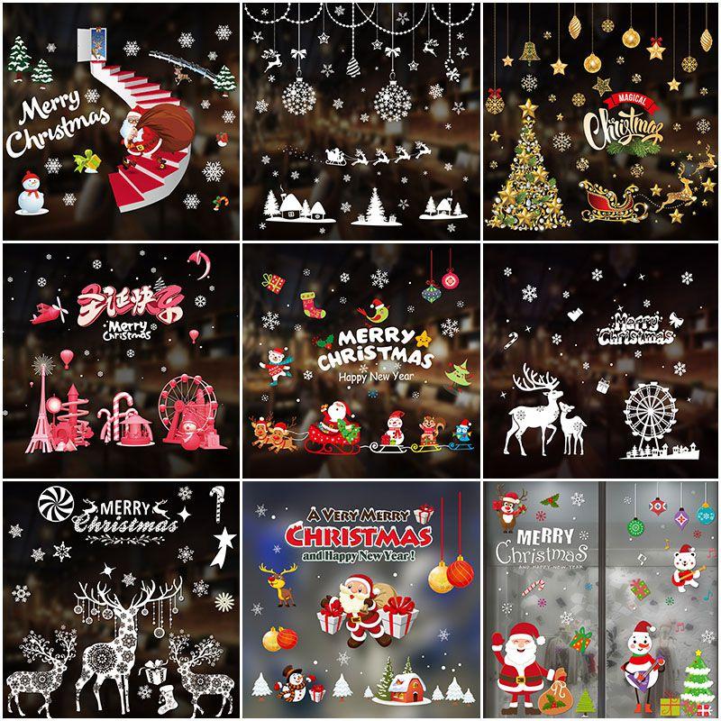 2020 Vrolijk Kerstfeest Raam Muursticker Stickers Met Kleurrijke Kerstman Ontwerpen