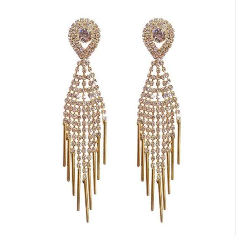 Fashion Brand Design Spicy Europe Advanced Sense Earring Rhinestone Pentagram Star Chain Tassel Earrings Hyperbole Long Pendient