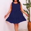 Round Neck Sleeveless Polka Dot Loose Swing Ruffled Dress