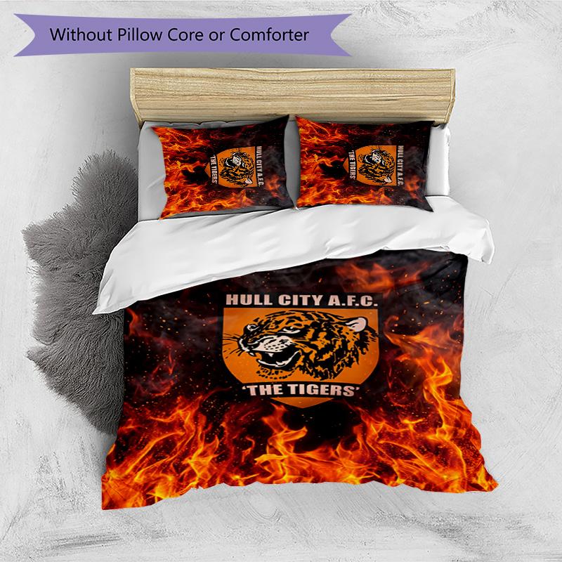 Hull City Football Printed 3 Pieces Bedding Set, Comfortable Skin Friendly Bedroom Duvet Cover Set