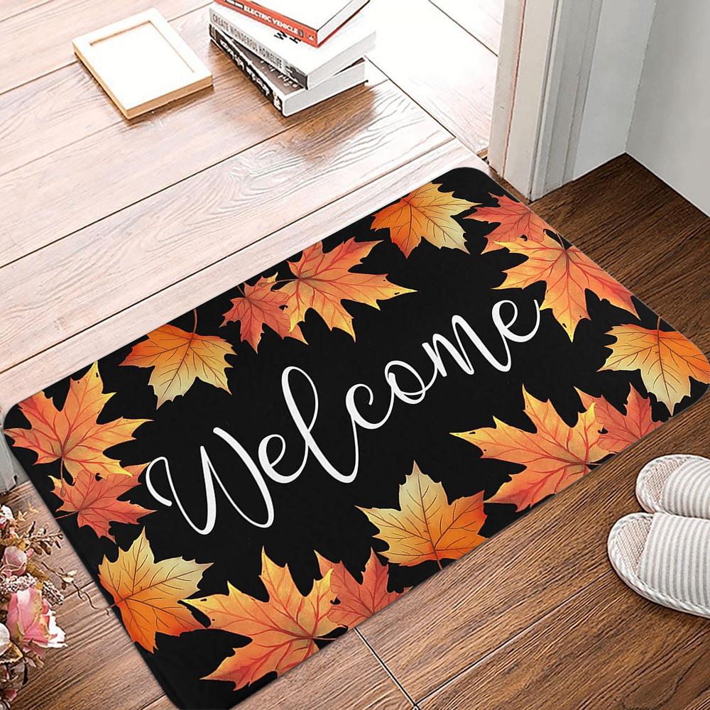 Autumn Maple Leaves Welcome Doormat Non-Slip Machine Washable Carpet For Living Room Bedroom Bathroom Kitchen And Laundry Rug