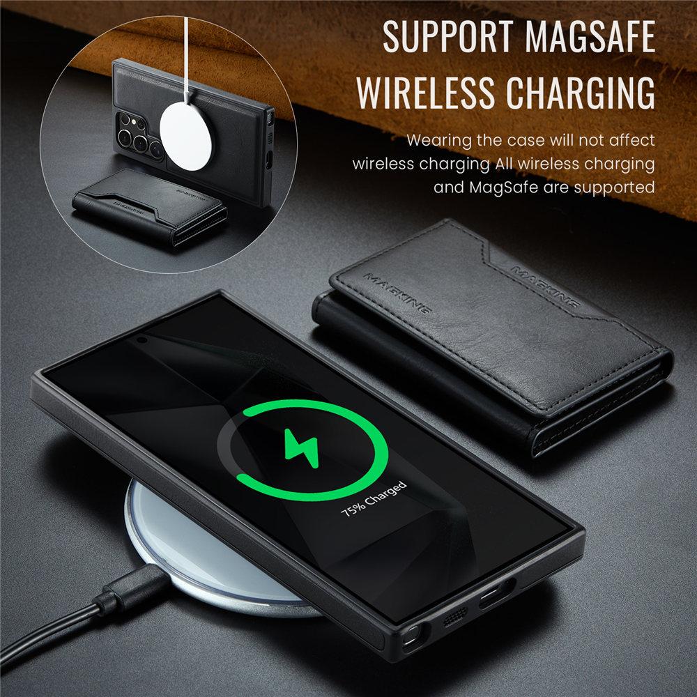 For Magsafe Wireless Charge Leather Case For Samsung Galaxy S25 S24 Plus S23 Ultra 2 In 1 Detachable Wallet Cards Phone Cover