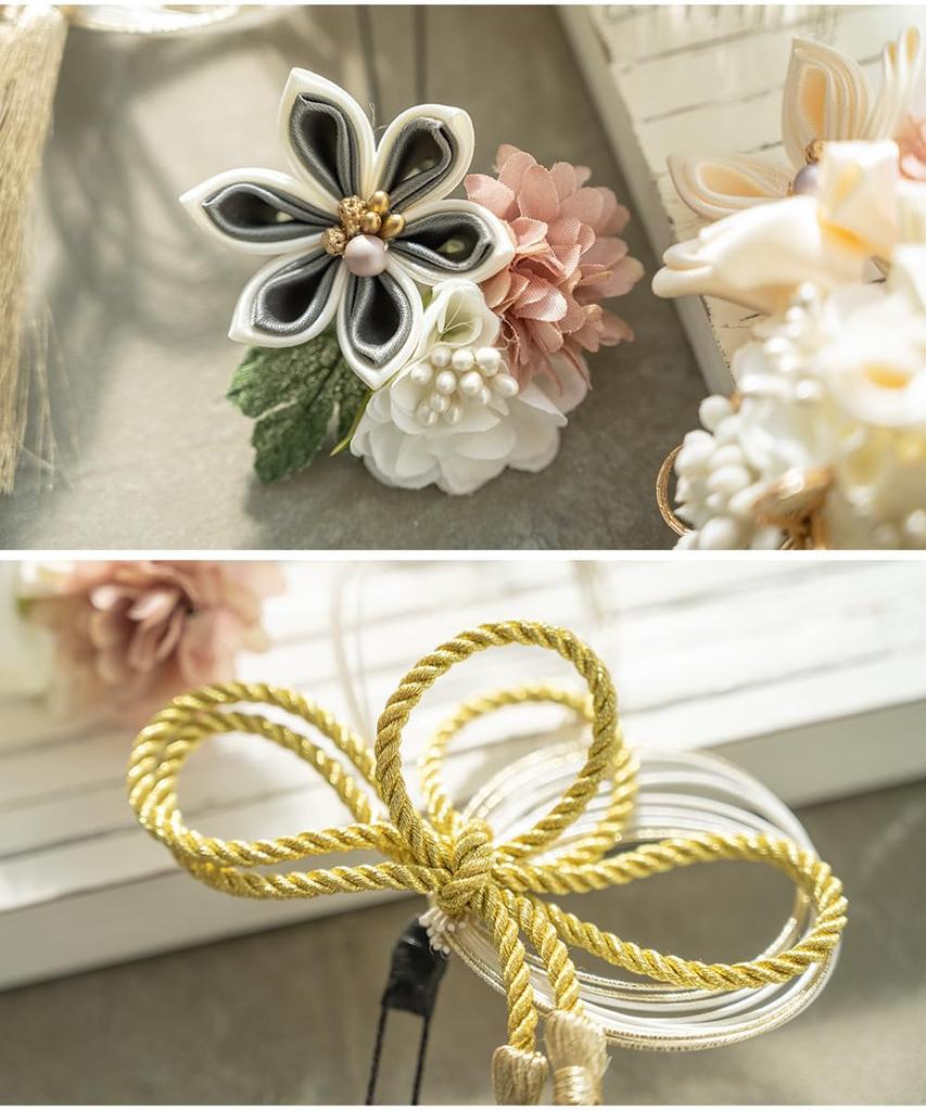 [SOUBIEN] Soubien Hair Ornament Set for Coming-of-Age Ceremony, Mizuhiki, Tsumami-zaiku, Furisode, Graduation Ceremony, Hakama, 3-Piece Set, Cherry