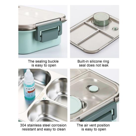 850 ml Lunchbox Bentobox i rostfritt stål för vuxna Läcksäker stapelbar lunchbehållare med delade fack Lätt att bära Måltidsförberedande behållare