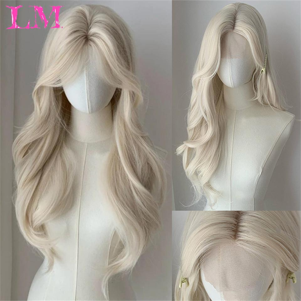 LM Long Straight Black Lace Front Wig Natural Black Pre Plucked Synthetic Lace Front Wig For Women Glueless Heat Resistant Fiber