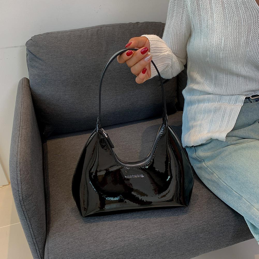 Women's Bag Patent Leather Tote Bag Fashion Shoulder Bag Versatile Crescent Bag French Brand Armpit Bag Retro Wine Red Hobo Bags