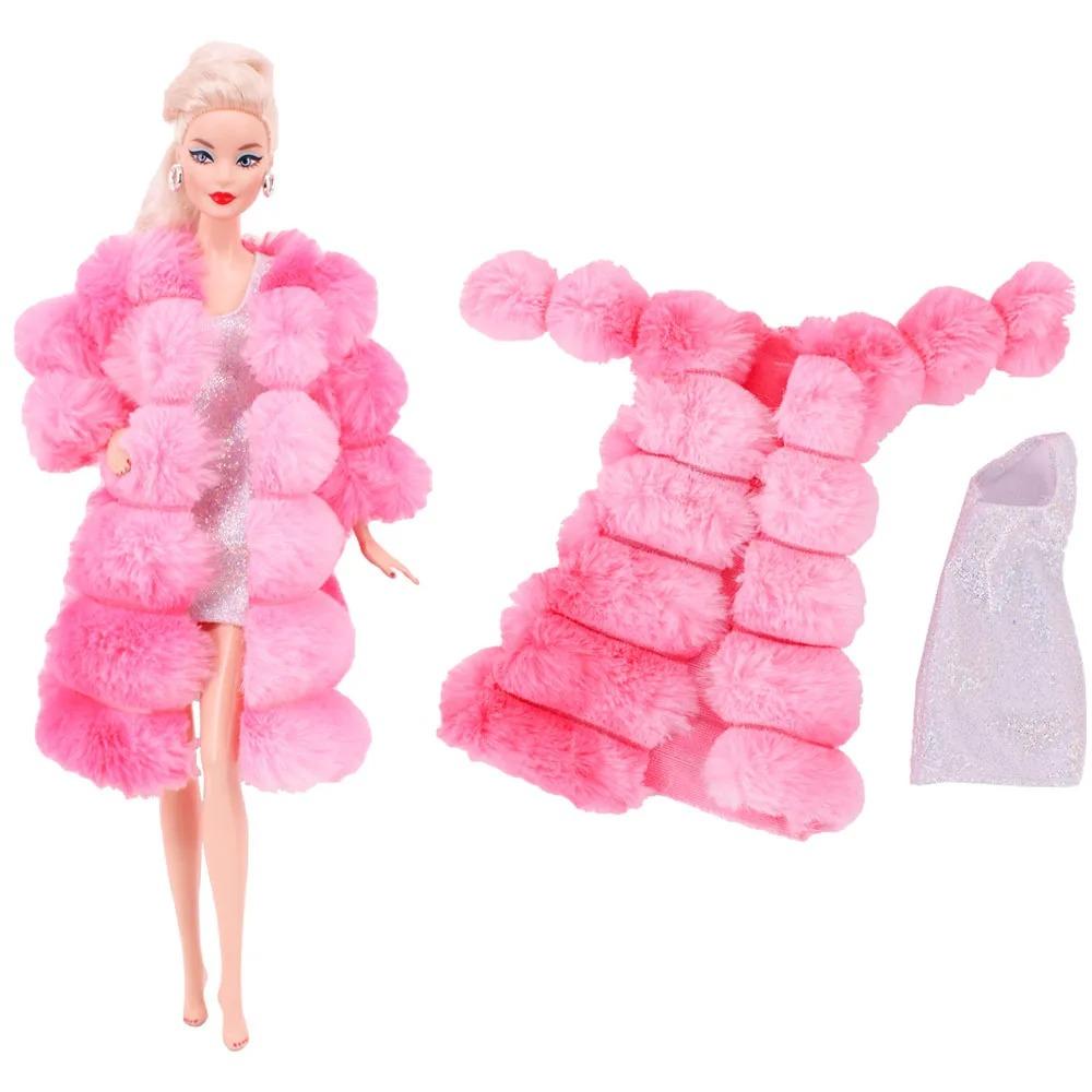 4 Pcs/Set Fur Vest Coat + Dress/Casual Outfit for 30cm 11.8 Inch Doll Clothes Accessories Plush Jacket Celebrity,Child's Gift