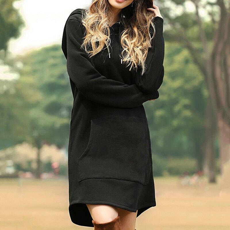 Fashionable Ladies Plain Casual Hoodie Dress With Soft Material And Long Sleeves