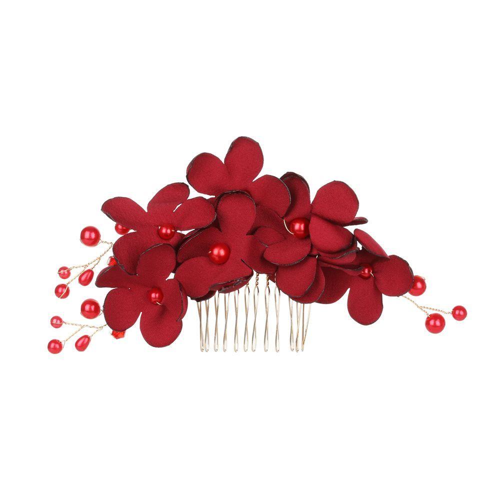 Fashion Wedding Crystal Red Flower Hair Pin Bridal Clips Hair Combs Bridesmaid Tiara