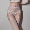 Ultra-Thin 20D Oily Sheen Black Garter Stockings with Integrated Lace and Pearlescent Cutout Design