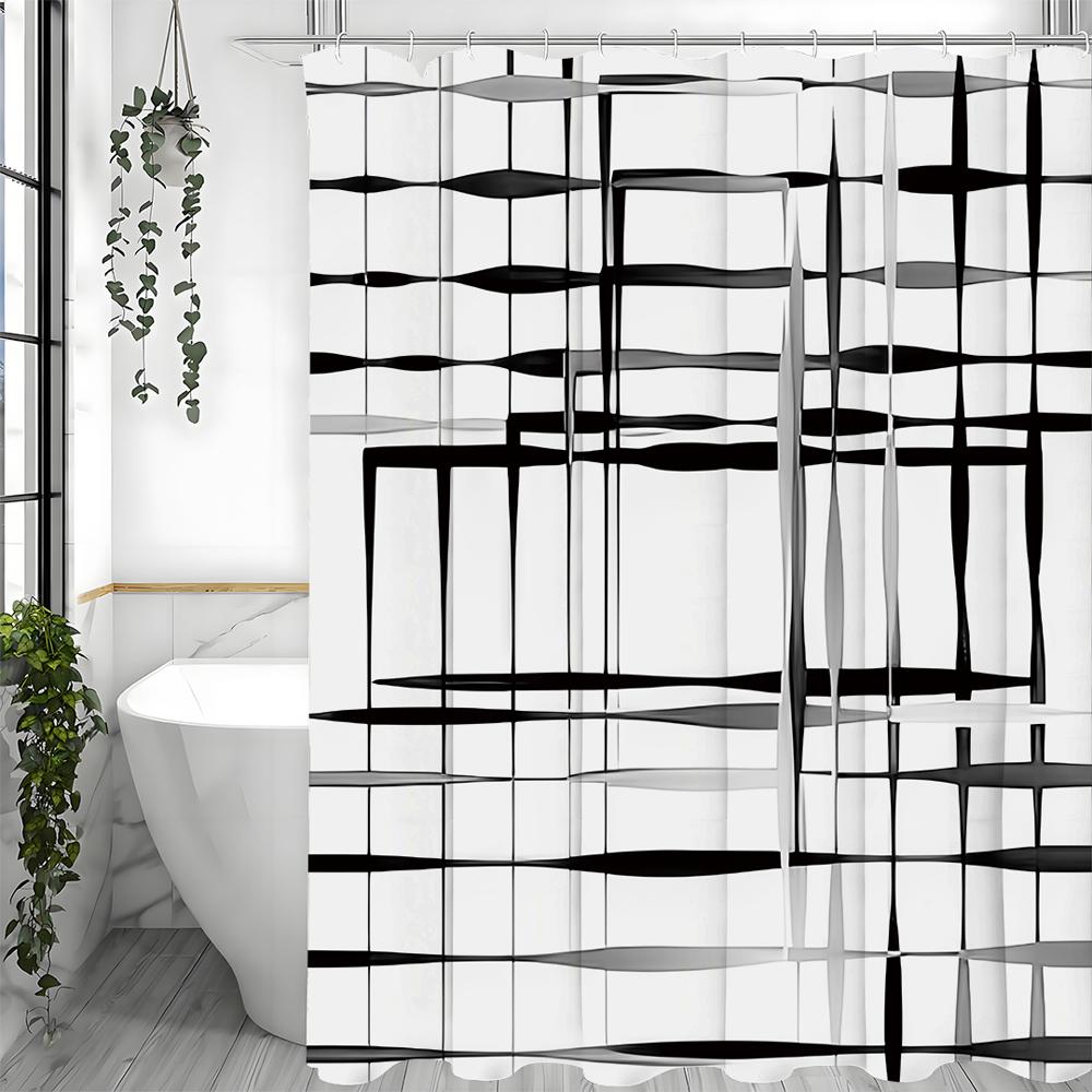 Moderne Geometrische Linie Abstrakt Minimalistisch Duschvorhang, Badezimmer Dekorativer Duschvorhang, Wasserdichter Duschvorhang mit Öse