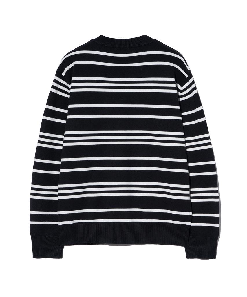 IRONYPORNO WHITELINE 86-Iroj368 Classic Small Stripe Long Sleeve Knit Black