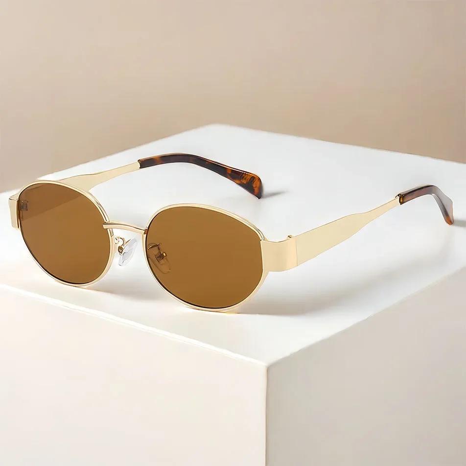 Small Metal Frame Oval Sunglasses for Women Brand Designer Fashion Luxury Shades UV400 Eyewear Men Vintage Sun Glasses