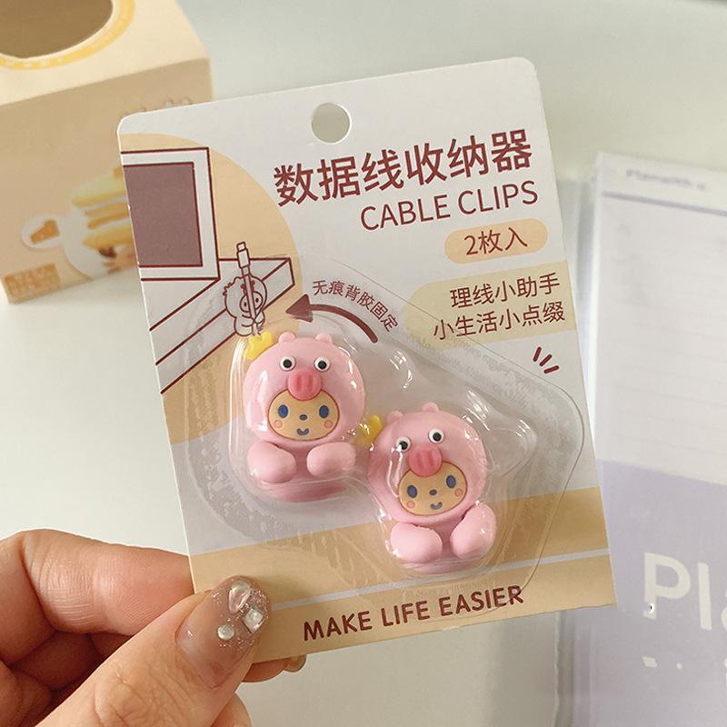 2pcs Kawaii Animals Cable Organizer Earphone Cable Holder Wall Hooks Hanger USB Charger Data Line Cable Winder Desk Organizer