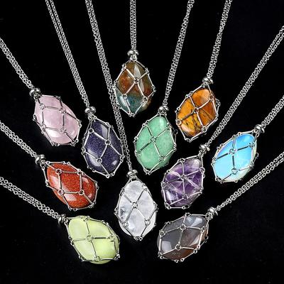 Houder ketting natuursteen verstelbare kooi hanger ketting roestvrij stalen ketting unisex voor verjaardagscadeau