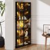 LED Glas Vitrine 62 x 35 x 160 cm – Schwarz, Integrierte Lichtleisten, Staubgeschütztes Gehäuse aus Gehärtetem Glas, Eckvitrine mit Türen