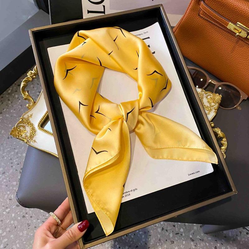 New Striped Silk Scarf Simulation Silk Small Square Scarf Simple Fashion Professional Scarf Silk Scarf Square Scarf High-end Matching