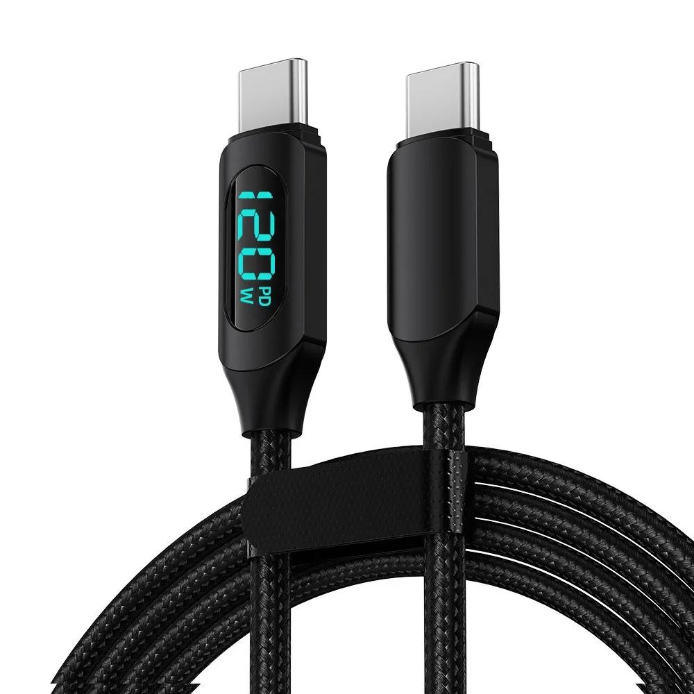 120W USB A To Type C LED Digital Display Fast Charging Data Cable Nylon Braided USB Charge Cord Type C To Type C PD 6A USB Cord