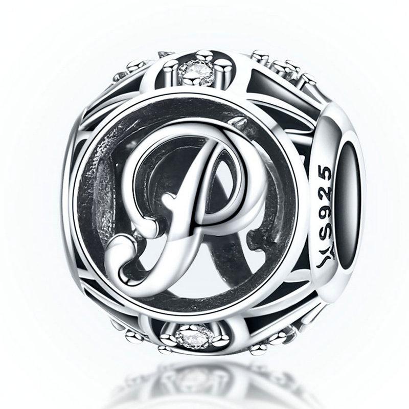 BAMOER 925 Silver Letter Collection A To Z Alphabet Charms Beads Fit Charm Bracelet DIY Jewelry Making