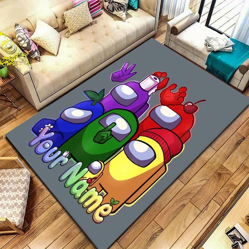 Among Us Teppich mit individuellem Namen für Wohnzimmer, Schlafzimmer, Zuhause, Sofadekoration, Kinder spielen, rutschfeste Fußmatte