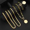 4pcs Vintage Gold Color Coin Pendant Jewelry Set For Women Fashion Chunky Necklace and Bracelet Set Wedding Party Holiday Gifts
