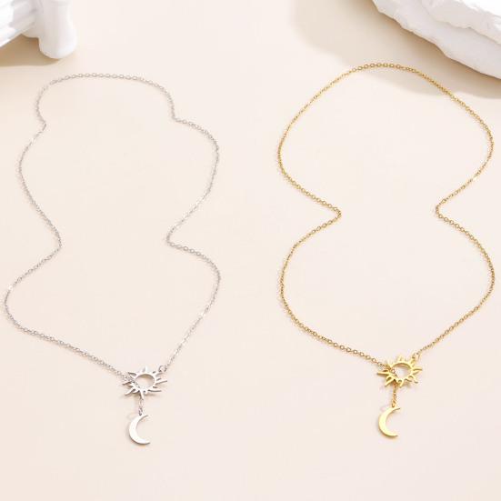 Sol- och Månhalsband för Kvinnor Pläterat Y-halsband Rostfritt Stål Hypoallergena Smycken Gåva till Födelsedag Alla Hjärtans Dag