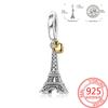 Creative 925 Silver Eiffel Tower Gold Heart Double Charm Fit DlY Bracelet Necklaces Women's Dating Jewelry Accessories