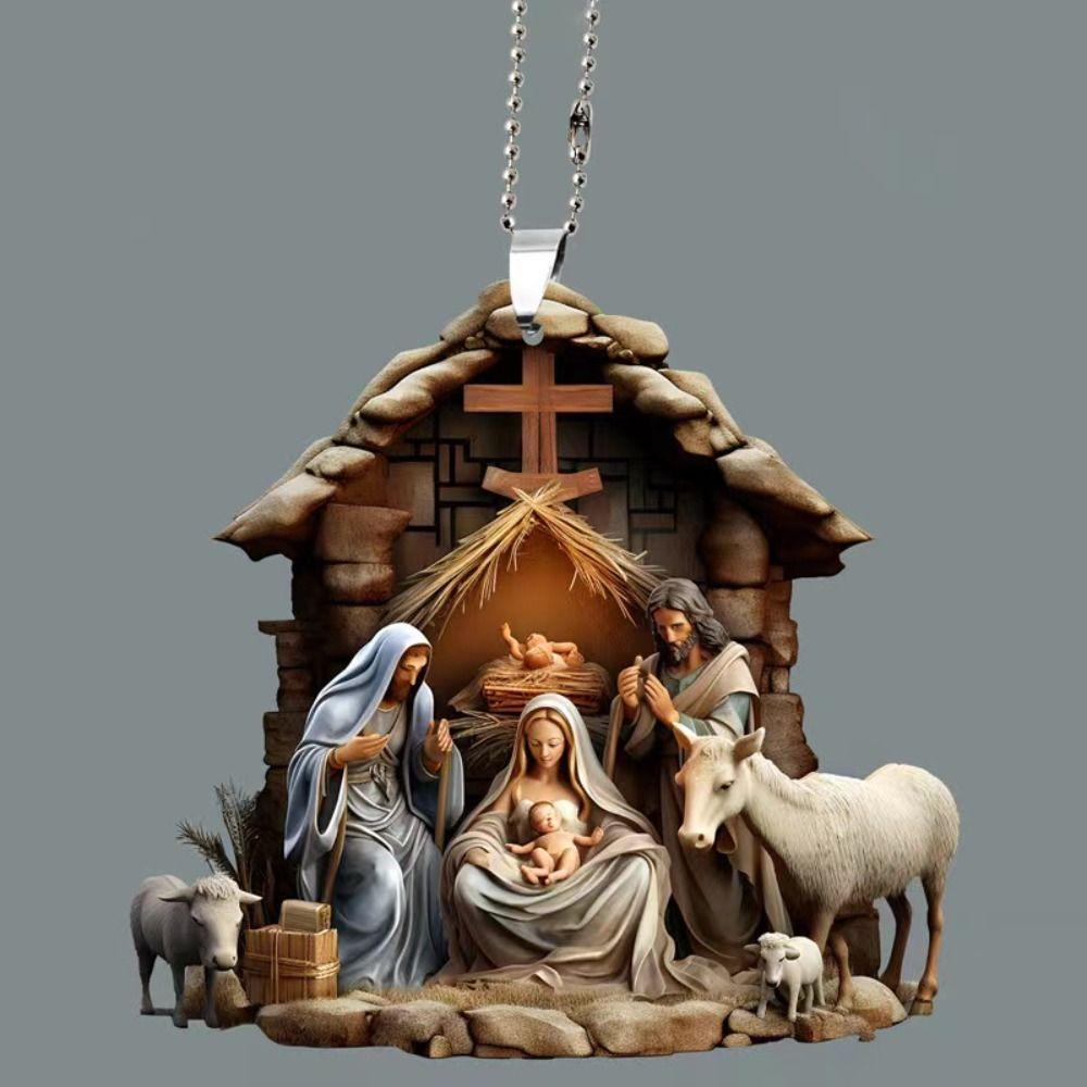 Nativity Scene 2D Acrylic Nativity Scene Pendant Creative Multi Scene 2D Christmas Hanging Pendant Double Side