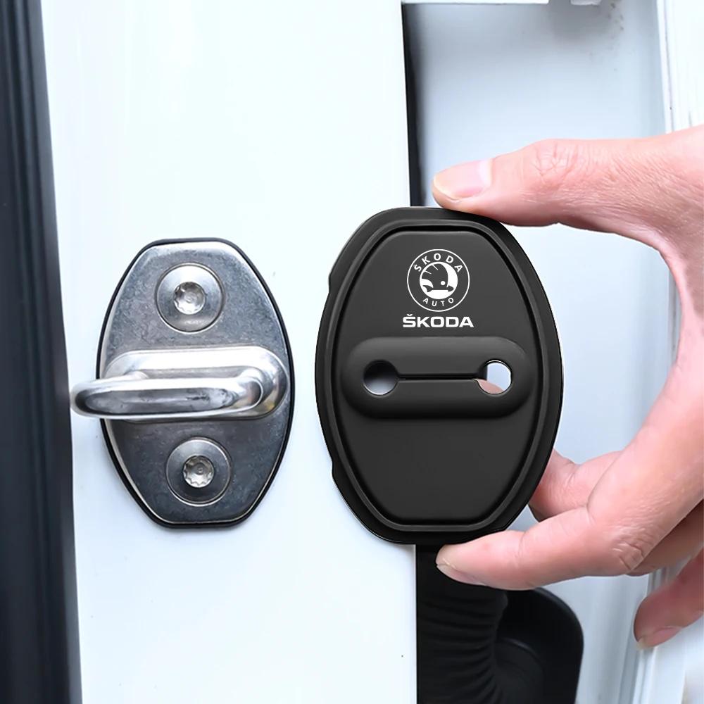 Stainless Steel Car Door Lock Cover Protective Case for Skoda Octavia KAMIQ KODIAQ SUPERB RAPIDFABIA YETI Wheel Sticker Styling Hkdn85