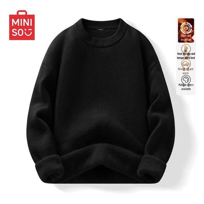 Men's Plush-Lined Round Neck Knit Sweater