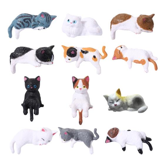 5/12Pcs Mini Cat Figurine Car Dashboard Central Control Display Screen Mount Sleeping Lying Sitting Kitten Statue Animal Sculpture Ornament