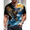 Men's 3D Eagle Graphic T-Shirt - Short Sleeve,Round Neck,Polyester Blend,Vibrant Eagle Wolf Design,Casual Streetwear for Summer