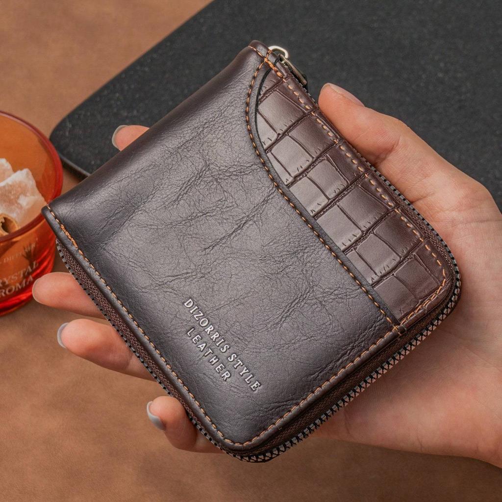 Leather Men's Wallet Luxury Men Purse Male Zipper Card Holders With Coin Pocket Wallets Gifts For Men Money Bag Mini Purse Men Wallet Leather
