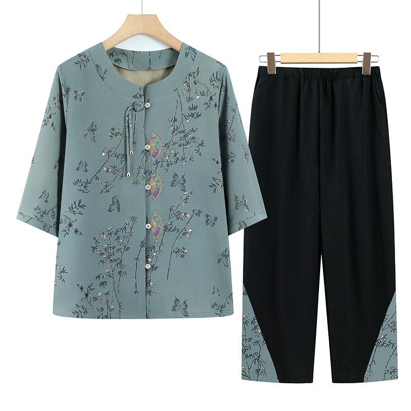 Summer Clothing for The Elderly Short-sleeved Fashionable Ladies' Traditional Chinese Style Suit Two-piece Suit