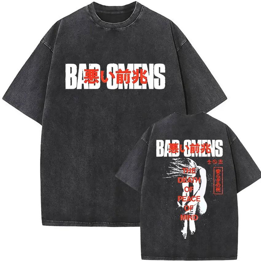 Rock Band Bad Omens Tour חולצת טי וינטג' שטופה גברים נשים היפ הופ גותי רפויה צווארון עגול שרוול קצר חולצות טי מעריצים סטריט ויר