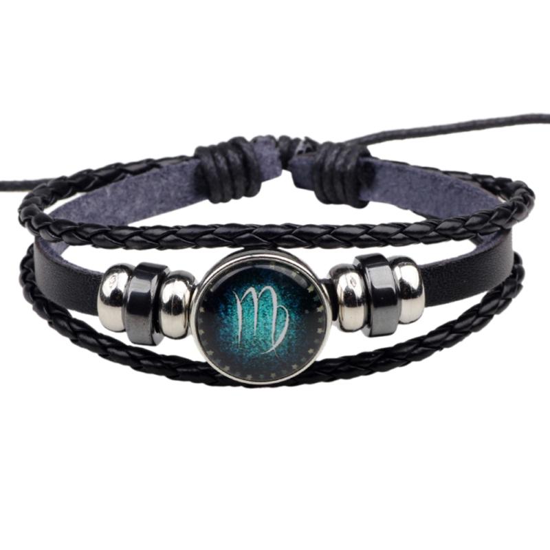 RUI RUI YU Heren Dames Kerstcadeau 12 Sterrenbeelden Armband Gevlochten Leren Armbanden Bangles