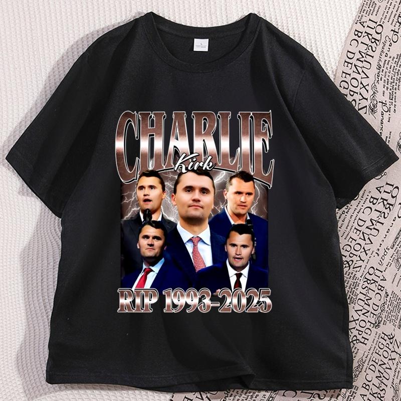 Charlie Kirk Printed Graphic T Shirt Short Sleeve Charlie Kirk Rip 19932025 Tshirt Funny Vintage Tee Unisexs Designer Clothing