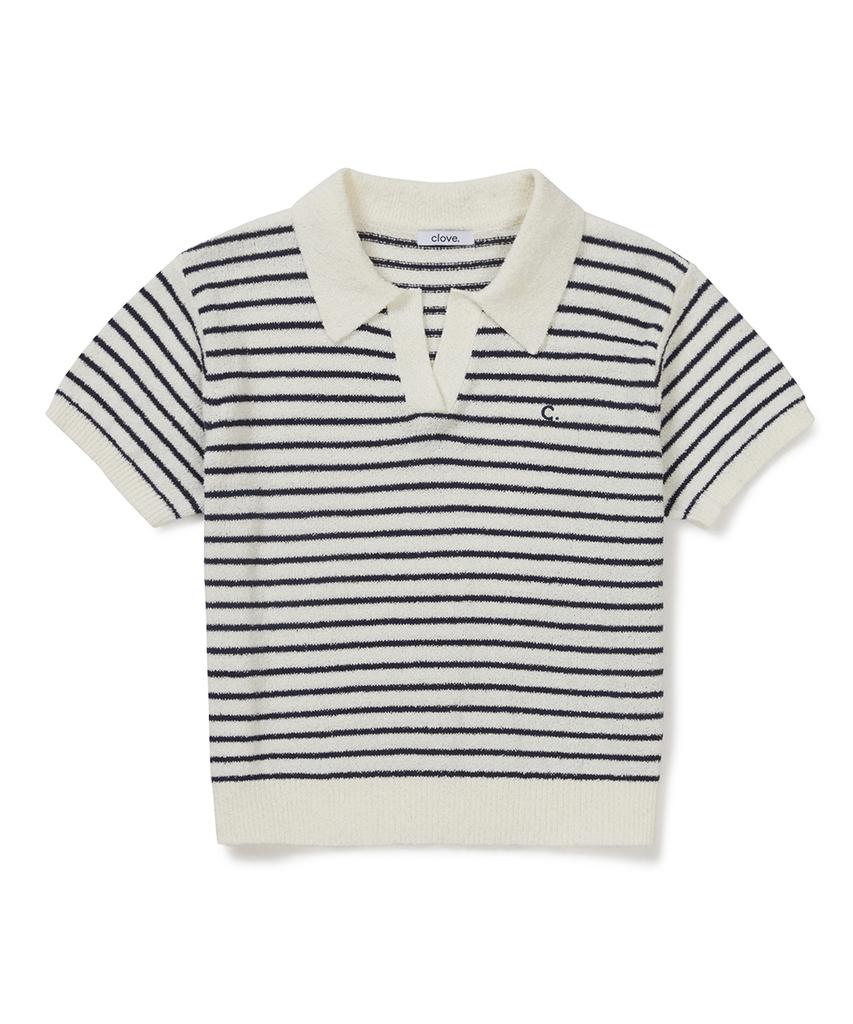 CLOVE [26Sm Clove] Stripe Boucle Collar Knit (Ivory)
