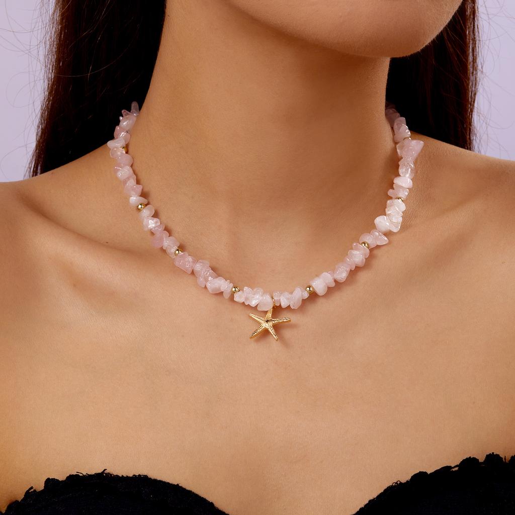 Bohemian Colorful Natural Crushed Stone Choker for Women Creative Crystal Beaded Starfish Pendant Necklace Beach Jewelry Gift