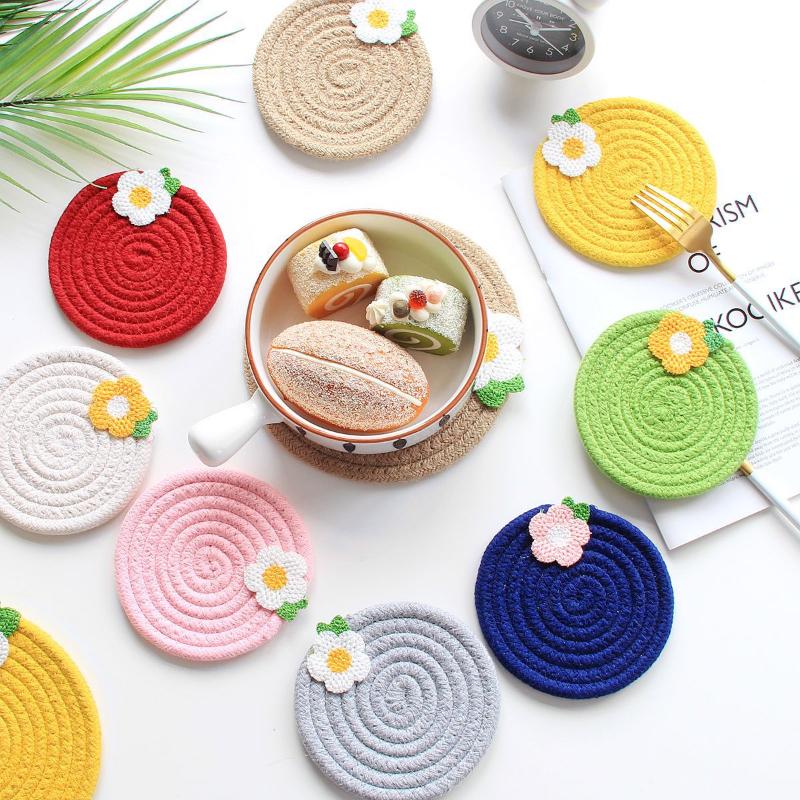 Japanese Heat Insulation Pad I Floret Cup Meal Cotton Thread Woven Rope Bowl Simple